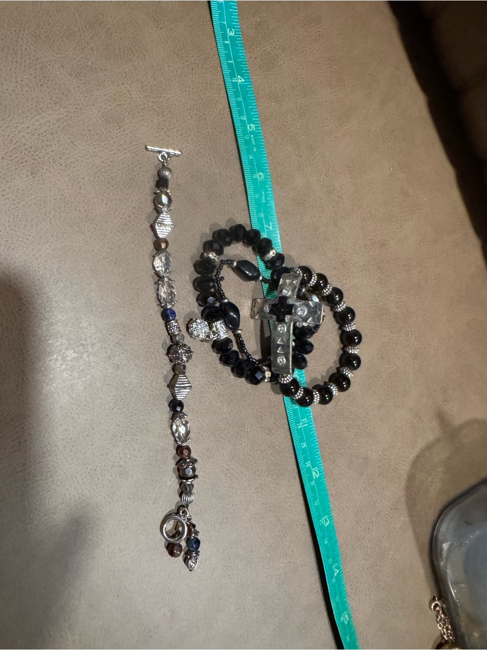 Black Beaded Cross Stretch Bracelet Set - Women's Jewelry